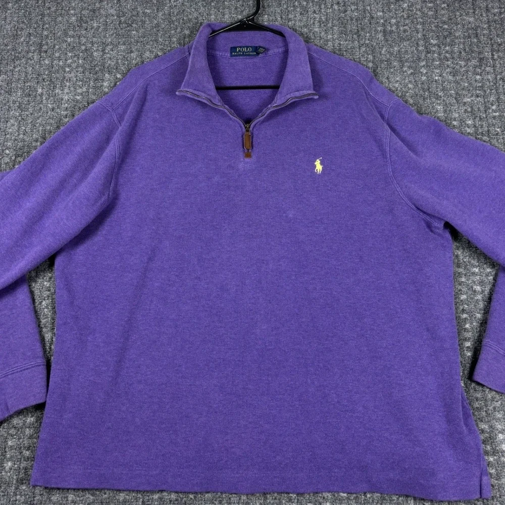 Polo Ralph Lauren Quarter Zip Pullover Sweater XL Purple Mens